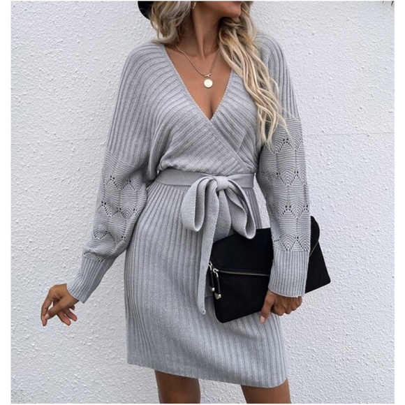 Cozy Burgundy Cut out Back Belted Sweater Dress - Picture 5 of 14